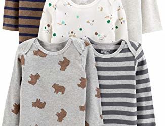 Simple Joys by Carter's Boys' 5-Pack Long-Sleeve Bodysuit, Bears/Animals Green/Stripes, 18 Months