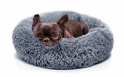 nononfish Calming Dog Beds for Small Dogs Washable Fluffy Luxury Anti-Slip, Waterproof Base Donut Pet Bed with Fur Blanket