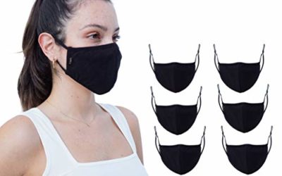 Simlu 6 Pack Premium Fabric Face Mask Reusable with Adjustable Elastic, 2 Layer,Cotton, Breathable, Nose Wire Black Cloth face Mask Washable Fits Men Women and Kids Made In USA