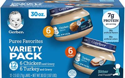 Gerber Purees 2nd Foods Assorted Meat Variety Pack, Chicken & Turkey, 2.5 Ounce Jars (Pack of 12)