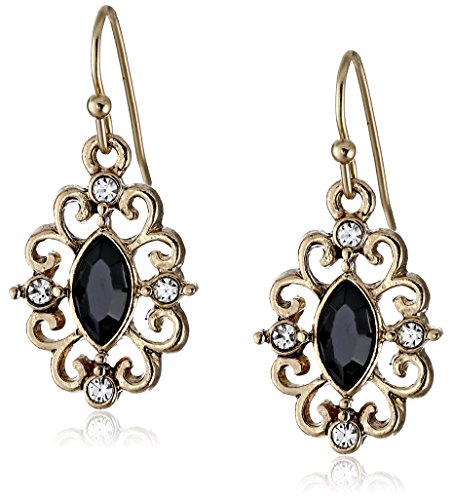 1928 Jewelry Gold-Tone Jet Crystal Navette Drop Earrings