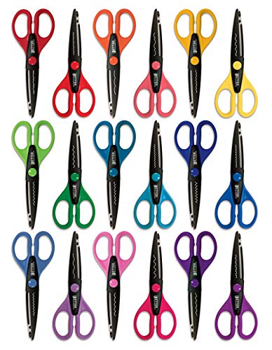 18 Piece Decorative Edge Craft Scissors, by Better Office Products, 18 Colors and Edge Designs, 6 Inch Length, 2.5 Inch Blades, Assorted 18 Count Edger Scissors