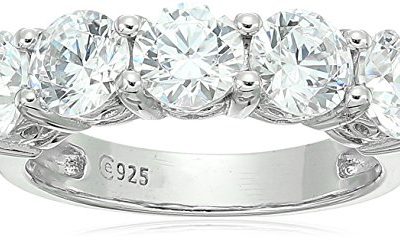 Platinum-Plated Sterling Silver Round-Cut 5-Stone Ring made with Swarovski Zirconia (3 cttw), Size 7