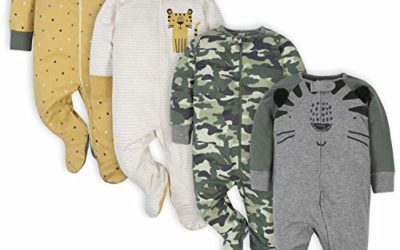 Gerber Baby Boys' 4 Pack Sleep N' Play Footie, Tiger Grey, 3-6 Months
