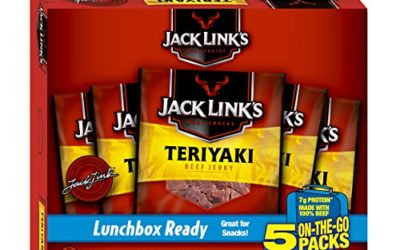 Jack Link’s Beef Jerky 5 Count Multipack, Teriyaki, 0.625 oz. Bags – Flavorful Meat Snack for Lunches, Ready to Eat – 7g of Protein, Made with 100% Beef – No Added MSG or Nitrates/Nitrites