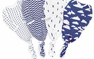 BaeBae Goods Knotted Baby Sleep Gowns for Baby Boys and Girls, 4 Pack for Babies 0-6 Months, Quick Tie Cotton Sleepers (Navy Clouds) Swaddle Knot Night Gown
