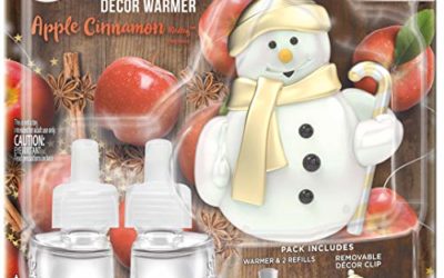 Air Wick Plug in Scented Oil Starter Kit with Snowman Free Decorative Warmer + 2 Refills, Apple Cinnamon, Fall Scent, Fall Spray, (2×0.67oz), Essential Oils, Air Freshener