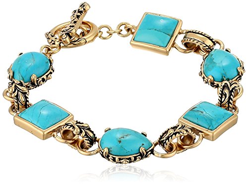 Barse Jubilee Bronze and Turquoise Toggle Bracelet, 8"