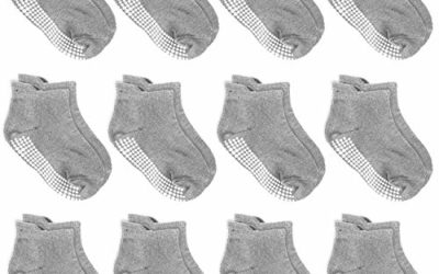 12 Pairs Anti Slip Baby Ankle Socks with Non Skid Grips for Toddler Kids Boys Girls (12Pairs – Gray, 12-36 Months)