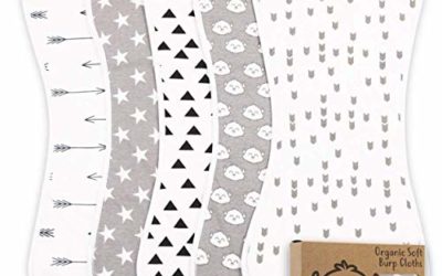 Organic Burp Cloths for Baby Boys and Girls – 5-Pack Ultra Absorbent Burping Cloth, Burp Clothes, Newborn Towel – Milk Spit Up Rags – Burpy Cloth Bib for Unisex, Boy, Girl – Burp Cloths (Grayscape)