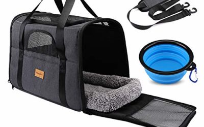morpilot Pet Travel Carrier Bag, Portable Pet Bag – Folding Fabric Pet Carrier, Travel Carrier Bag for Dogs or Cats, Pet Cage with Locking Safety Zippers, Foldable Bowl, Airline Approved