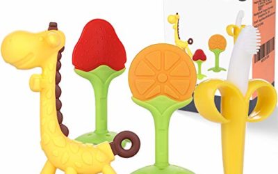 Teething Toys (4 Pack)-ANGELBLISS Baby Teething Toys Set/Baby teether chew Toys/Natural Organic Freezer Safe for Infants and Toddlers/BPA-Free Teether Set for Boys & Girls