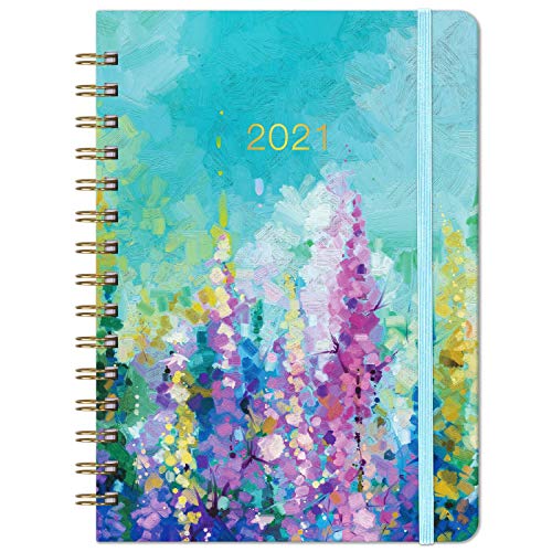 2021 Planner – Weekly & Monthly Planner with Tabs, 6.3" x 8.4", Jan. – Dec. 2021, Hardcover with Back Pocket + Thick Paper + Banded, Twin-Wire Binding – Oil Painting