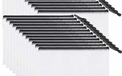 EOOUT 24pcs Mesh Zipper Pouch Document Bag, Plastic Zip File Folders, Letter Size/A4 Size, Black, for School Office Supplies, Travel Storage
