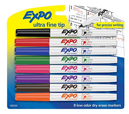 EXPO 1884309 Low-Odor Dry Erase Markers, Ultra Fine Tip, Assorted Colors, 8-Count