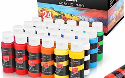 Acrylic Paint Set, Caliart 24 Vivid Colors (59ml, 2oz) Art Craft Paint Supplies for Canvas Wood Ceramic Rock Painting, Rich Pigments Non Toxic Paints for Kids Beginners Students Adults Artist Painter