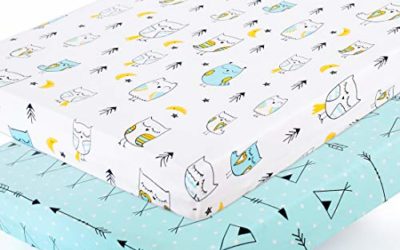 BROLEX Stretchy-Pack-n-Play-Playard-Sheets 2 Pack Portable Mini Crib Sheets,Convertible Playard Mattress Cover for Baby Boys Gilrs,Ultra Soft Jersey Knit,Arrow & Owl