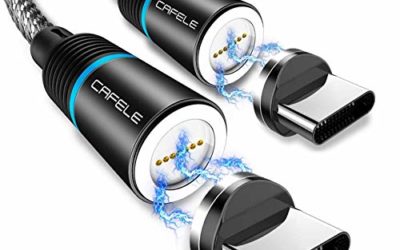 Magnetic Type c Cable, CAFELE 2 Pack 6.6ft Magnetic USB C Cable with Led Light, Support QC 3.0 Fast Charging & Data Transfer, Nylon Braided Magnet Phone Charger Cord for Type C Devices – Black