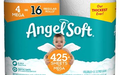 Angel Soft Toilet Paper Bath Tissue, 4 Mega Rolls, 425+ 2-Ply Sheets Per Roll