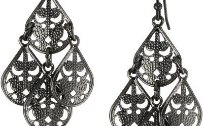 1928 Jewelry Jet Filigree Teardrop Chandelier Earrings