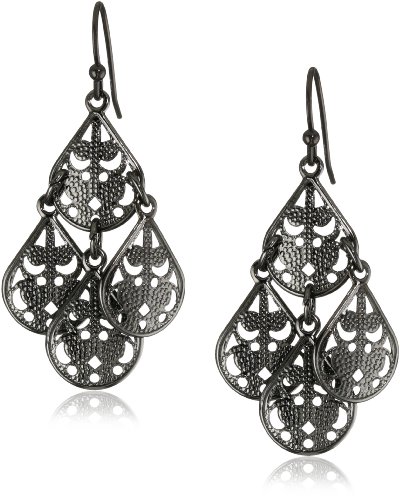 1928 Jewelry Jet Filigree Teardrop Chandelier Earrings