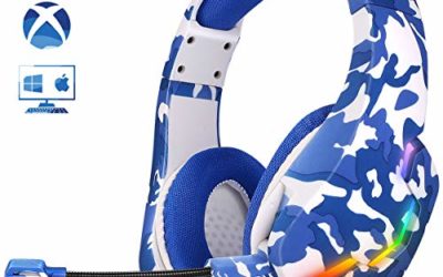 Gaming Headset PS4 Headset, Xbox One Headset with Noise Canceling Gaming Headphones Stereo Sound Headphones with Bass Surround, Soft Memory Earmuffs for PS4, MAC, PC, Xbox One (Navy Blue)