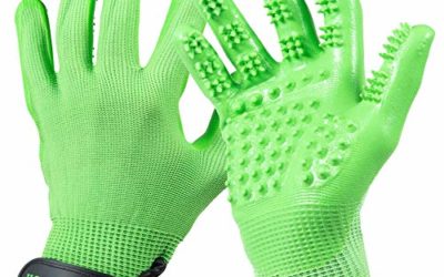 HandsOn Pet Grooming Gloves – #1 Ranked, Award Winning Shedding, Bathing, & Hair Remover Gloves for Cats, Dogs, and Horses (Mono-Green, Medium)