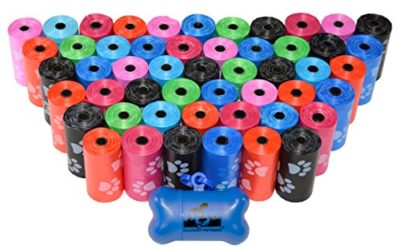 Downtown Pet Supply 960 Pet Waste Bags, Dog Waste Bags, Bulk Poop Bags with Leash Clip and Bone Bag Dispenser – (960 Bags, Rainbow with Paw Prints)