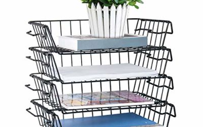 Stackable Letter Trays, 4 Tier Multifunctional Desktop Organizer & Underdesk Hanging Organizer, Metal Paper Tray Desk Organizer for Office,Home,School,Stores,Black(Patent Pending)