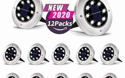 Otdair Solar Ground Lights, 8 LED Outdoor Solar Disk Lights, Waterproof In-Ground Lights, Solar Garden Lights, Landscape Lights for Pathway, Yard, Deck, Patio, Walkway, 12 Packs