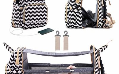 3 in 1 Diaper Bag Backpack Foldable Baby Bed Waterproof Travel Bag with USB Charge Baby Changing Bag (Wavepoint)