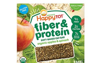 Happy Tot Organics Fiber & Protein Soft-Baked Oat Bars, Organic Toddler Snack, Apple & Spinach, 5 Count