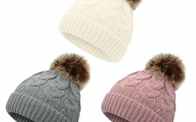 Zando Baby Girl Hats Kids Winter Hat Infant Pom Pom Beanie Toddler Caps Knit Warm Beanies Cap for Baby Boys Gray White Pink One Size