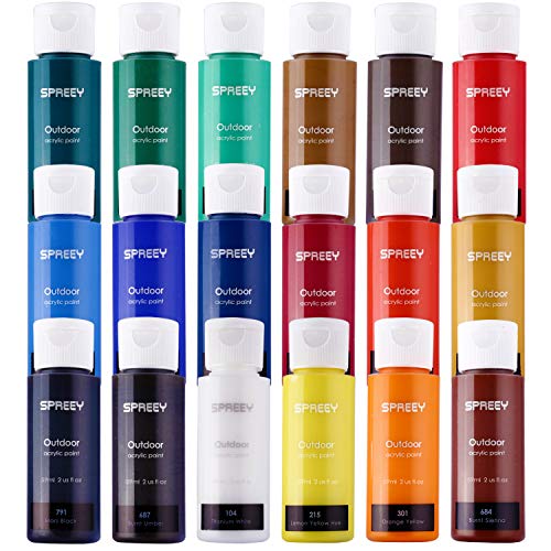 SPREEY Acrylic Paint Set of 18 Colors Large 18x59ml (2Oz) for Paint Supplies, Painting Canvas Wood, Fabric, Nail Art, Gift, Rich Pigments Non Fading, Non Toxic Paints for Adults Kids Artists Beginners