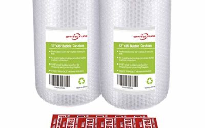 2-Pack Bubble Cushioning Wrap Rolls, 3/16" Air Bubble, 12 Inch x 72 Feet Total, Perforated Every 12", 20 Fragile Stickers Included