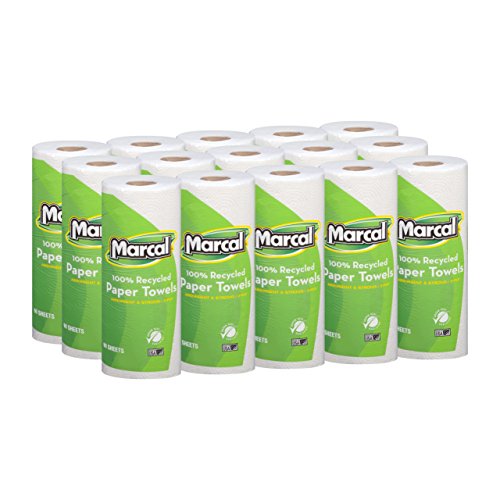 Marcal Paper Towels 100% Recycled 2-Ply, 60 Sheets Per Roll – Case of 15 Individually Wrapped Green Seal Certified 06709,White