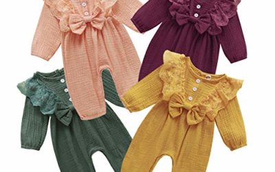 Baby Clothes Girls 12-18 Months Lace Romper Onesies Cotton Linen Long Sleeve Jumpsuit Toddler Fall Clothes Outfit Set