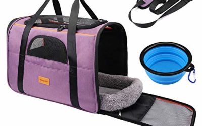 morpilot Pet Travel Carrier Bag, Portable Pet Bag – Folding Fabric Pet Carrier, Travel Carrier Bag for Dogs or Cats, Pet Cage with Locking Safety Zippers, Foldable Bowl, Airline Approved
