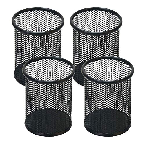 Snow Cooler Pen Holder Mesh Pencil Holder Metal Pencil Holder for Desk Office Pen Organizer Black, 4 Pack