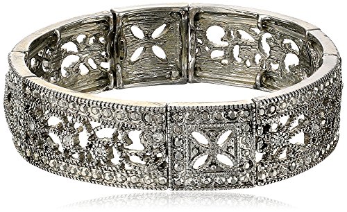 1928 Jewelry "Vintage Lace" Silver-Tone Crystal Filigree Stretch Bracelet