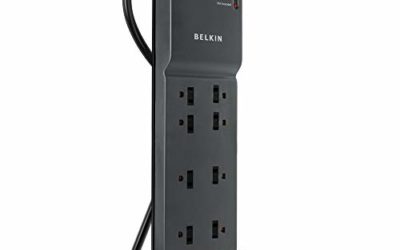 Belkin 8-Outlet Home And Office Surge Protector, Telephone Line And Flat AC Plug, 12ft Cord