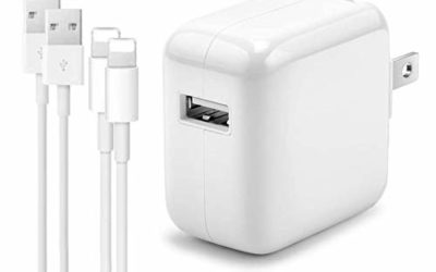 12W USB Charger for iPad, AISINI 2.4A 12W USB Wall Charger Foldable Portable Travel Plug and 2 Pack Fast Charging Cable (3FT) Compatible with iPhone, iPad