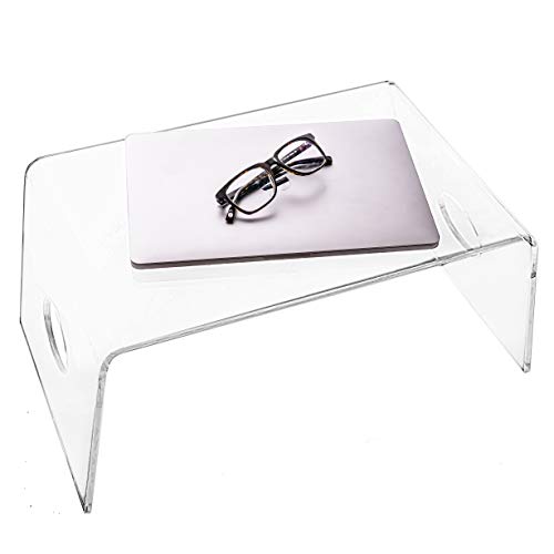 Acrylic Bed Tray with handles (21” x 12” x 9”) – Clear Laptop Stand for Home Office, Lightweight Portable Lap Desk for Eating, Reading or Writing, Mobile Table for Bed & Couch/Sofa