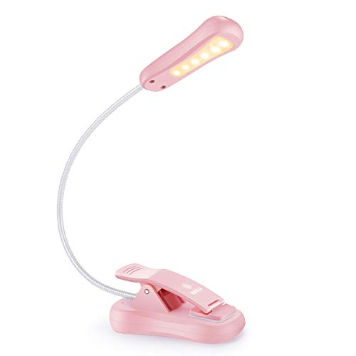 Vekkia Rechargeable-Book-Light-for-Reading-in-Bed, 3000K Warm 6 LED 3 Brightness Lamp (Pink)