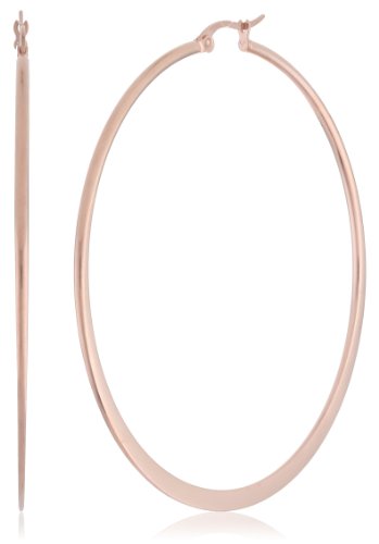 Amazon Essentials Rose Gold Plated Stainless Steel Flattened Hoop Earrings (60mm)