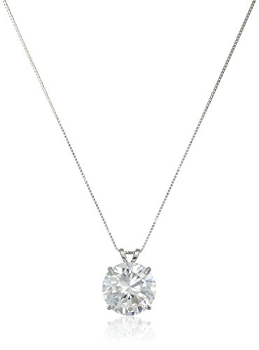 14k White Gold 10mm Round Cubic Zirconia Solitaire Pendant Necklace (3.75 carat, Diamond Equivalent), 18"