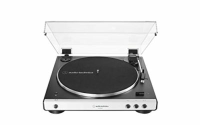 Audio-Technica AT-LP60XBT-WH Fully Automatic Bluetooth Belt-Drive Stereo Turntable, White/Black, Hi-Fidelity, Plays 33 -1/3 and 45 RPM Records, Dust Cover, Anti-Resonance, Die-cast Aluminum Platter