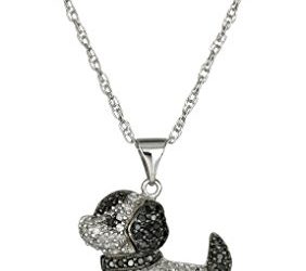 Sterling Silver White and Black Diamond Puppy Dog Pendant Necklace (1/2 cttw), 18"
