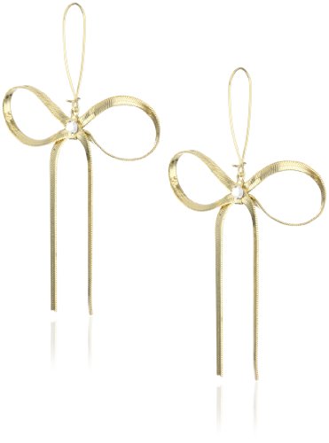 Betsey Johnson Large Gold Textured Bow Drop Earrings