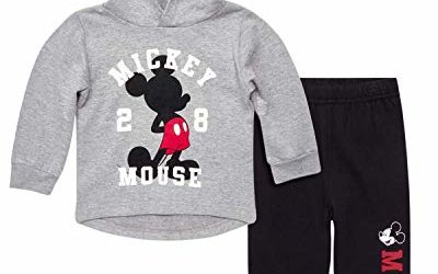 Disney Baby Boys' Mickey Mouse Jogger Set – Fleece Hoodie Sweatshirt and Sweatpants Set, Mickey Grey/Black, Size 18M